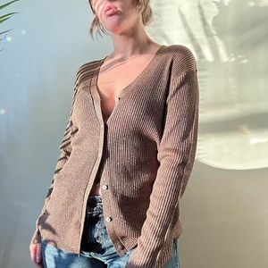 Carole Little brand silk golden sparkle cardigan.